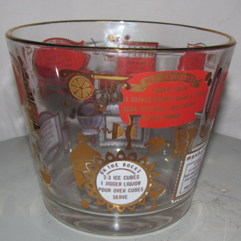 Vintage Jeannette Mid Century Modern Cocktail Bar Set 4 Glasses & Ice Bucket MCM - Picture 7 of 11